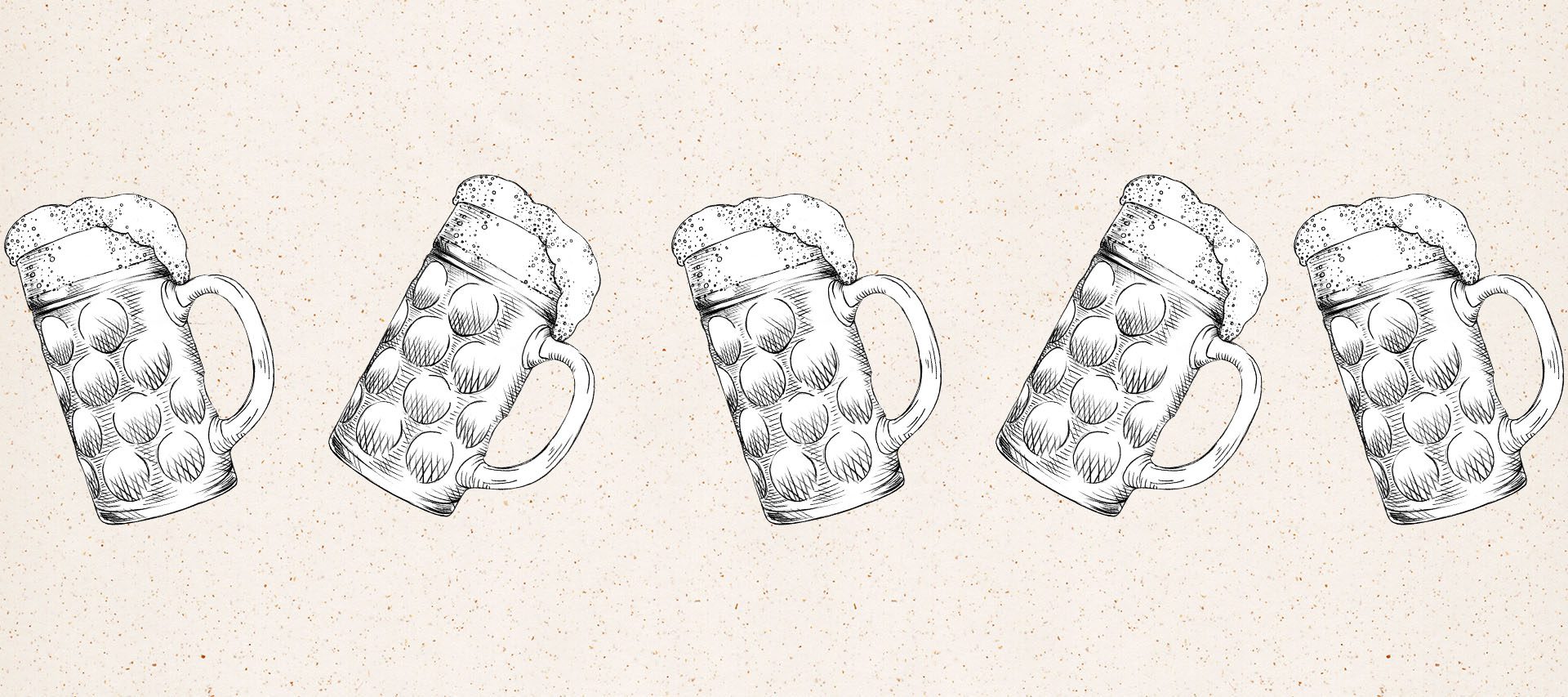 5 Gezeichnete Biergläser auf einem Papierhintergrund