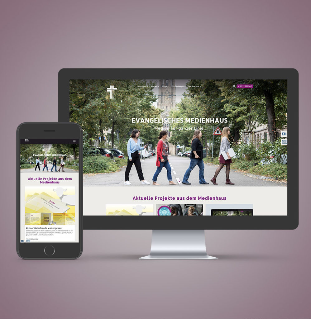 Website Evangelisches Medienhaus auf Desktop und Handy