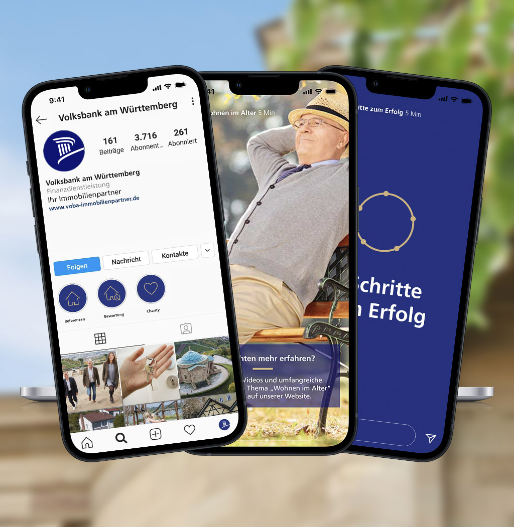 Auf 3 Smartphone-Bildschirmen ist die visuelle Planung abgebildet
